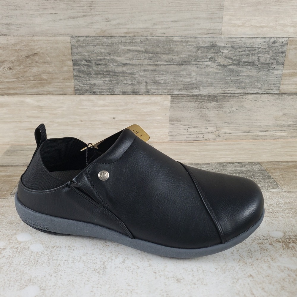 Spenco Brooklyn Convertible Women Shoe Sz 6 D Black Leather Elastic Gore Slip On
